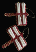 Beaded Dentalium Dragonfly Earrings -Red