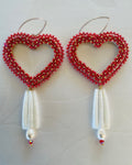 Beaded Heart Earrings - Dentalium Drop w/ CZ White Pearl Crystal